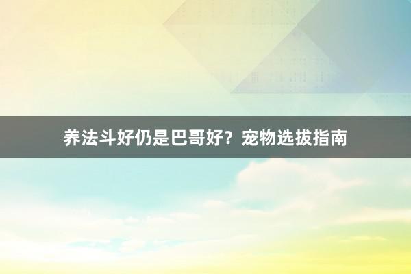 养法斗好仍是巴哥好？宠物选拔指南